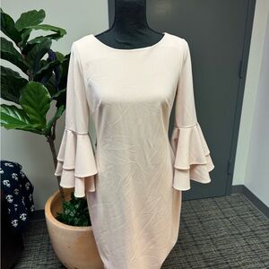 Elegant Pink Ruffle Sleeve Dress